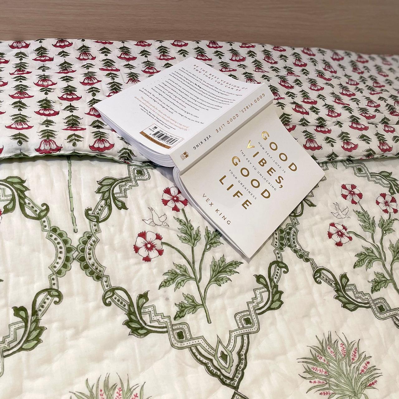 handblock paradise Garden Reversible Quilt - Yuniku London