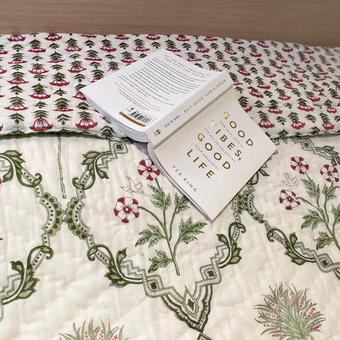 handblock paradise Garden Reversible Quilt - Yuniku London