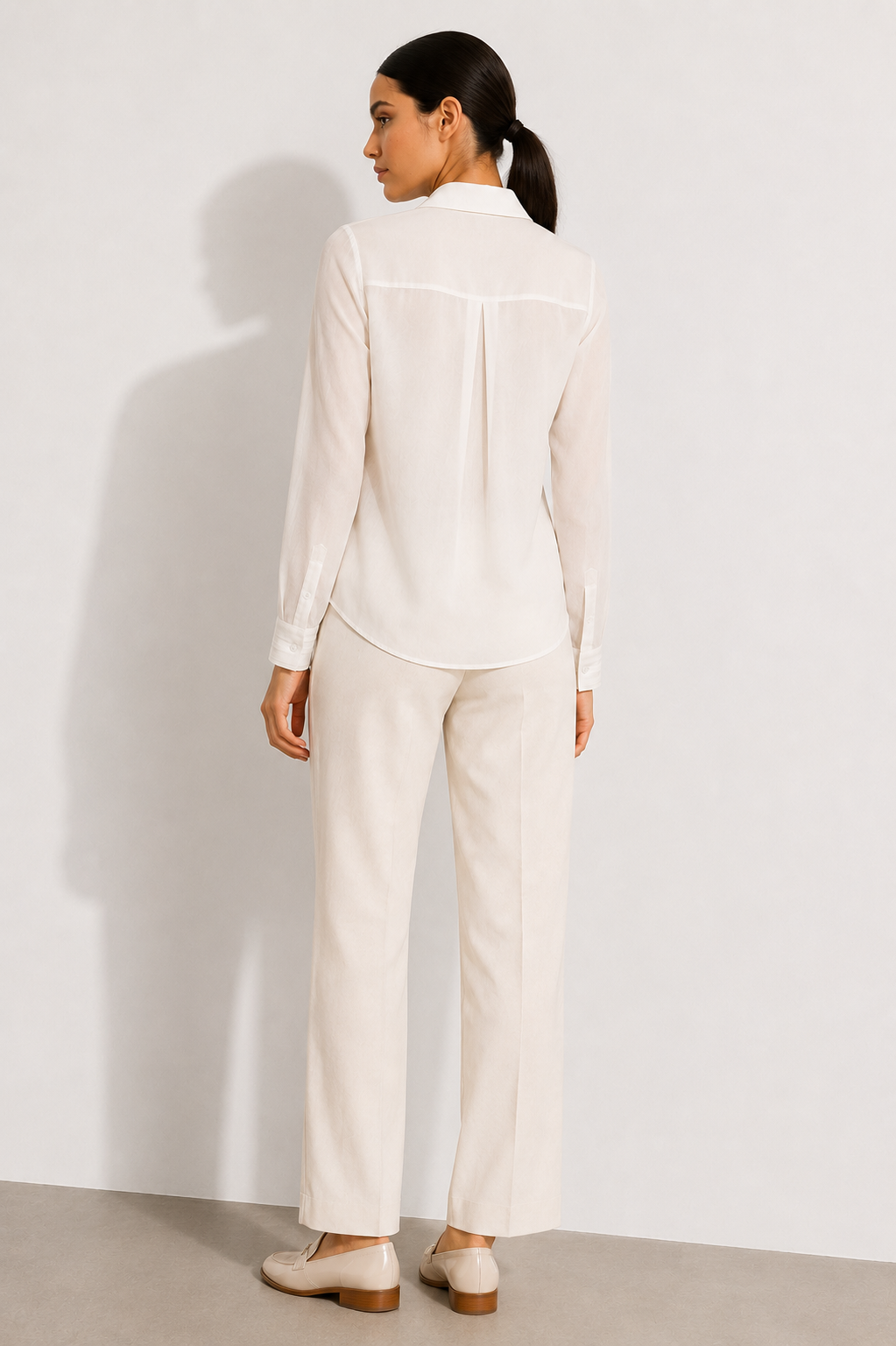 Ivory Silk Box Pleat Shirt