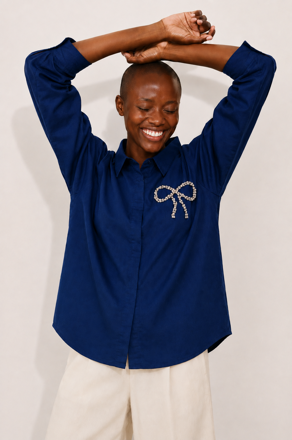 Navy crystal bow shirt