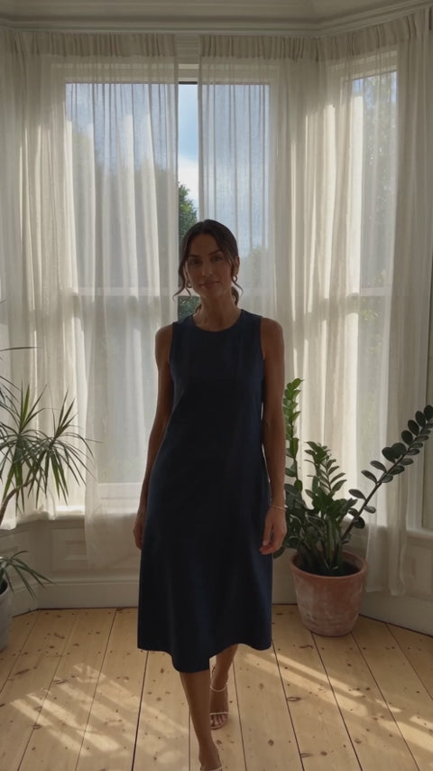 Navy Linen A-Line Shift Dress