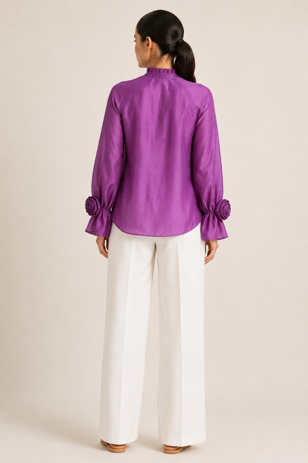 Purple Silk Chinese Collar Shirt