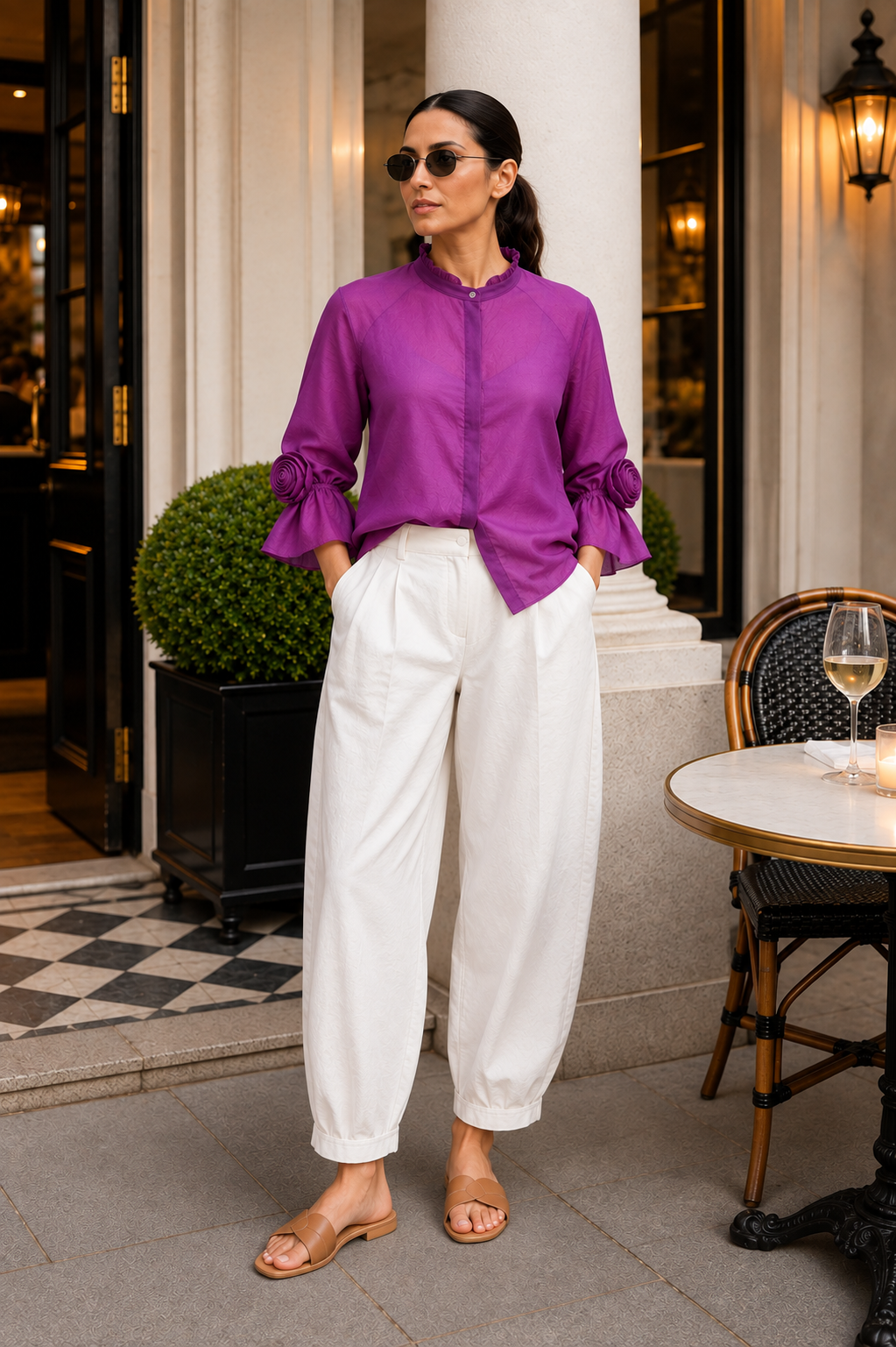 Purple Silk Rosette Cuff Shirt
