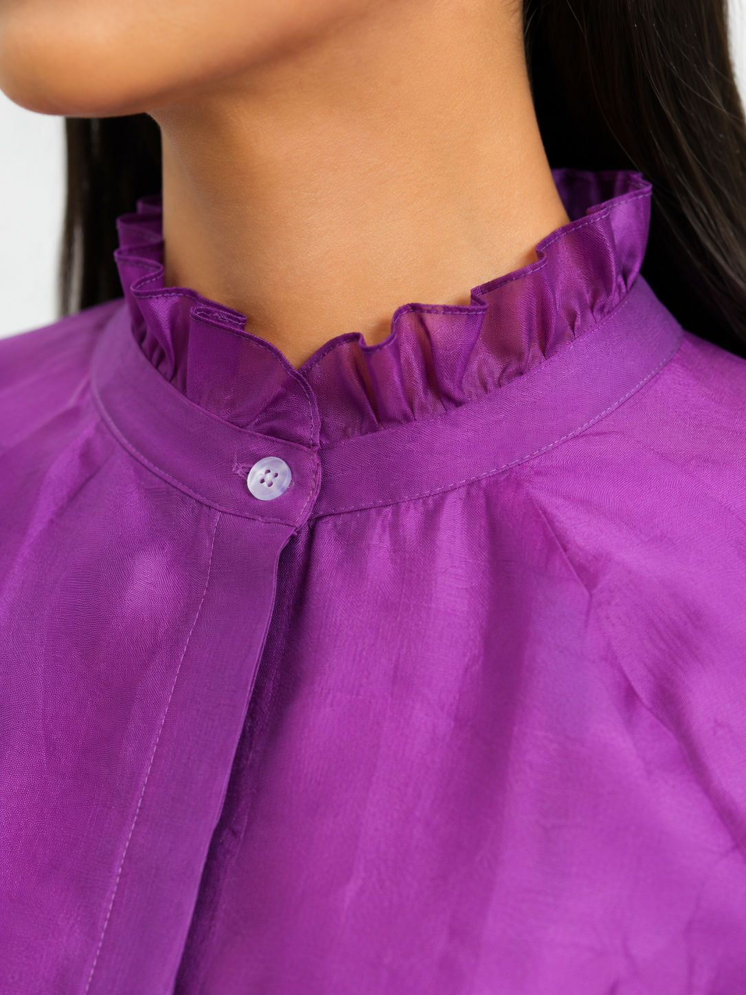Purple Silk Chinese Collar Shirt