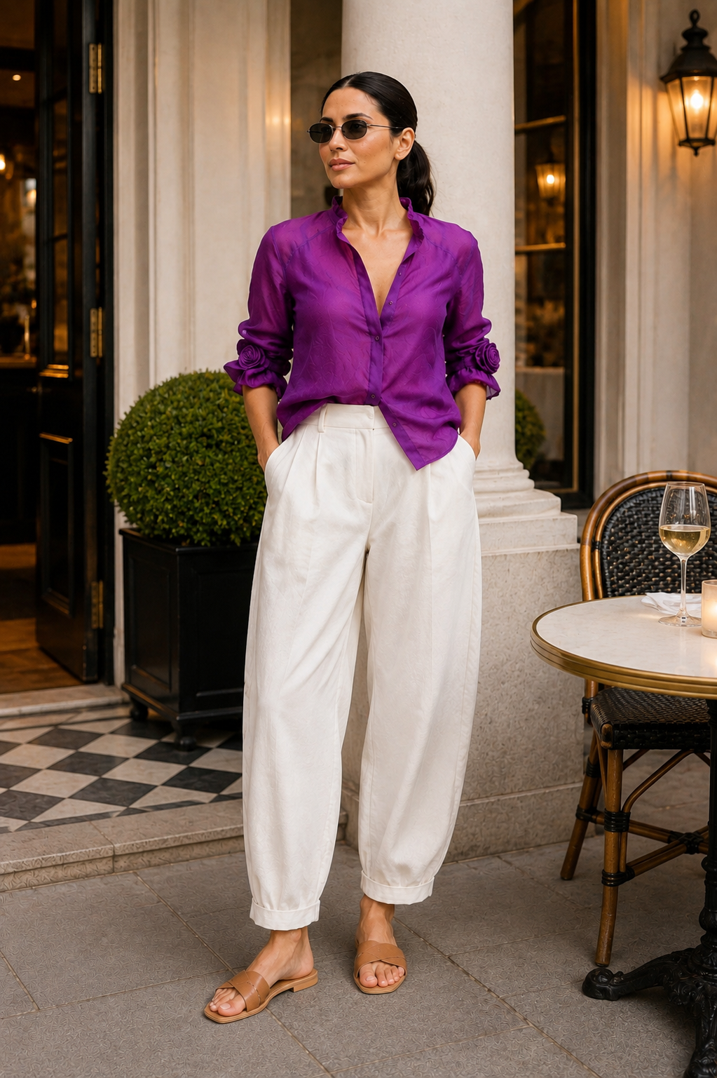 Purple Silk Chinese Collar Shirt