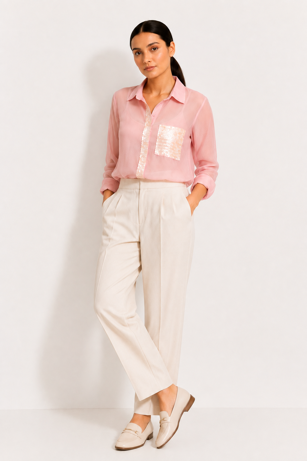 Rose Pink Organza Sequined Shirt