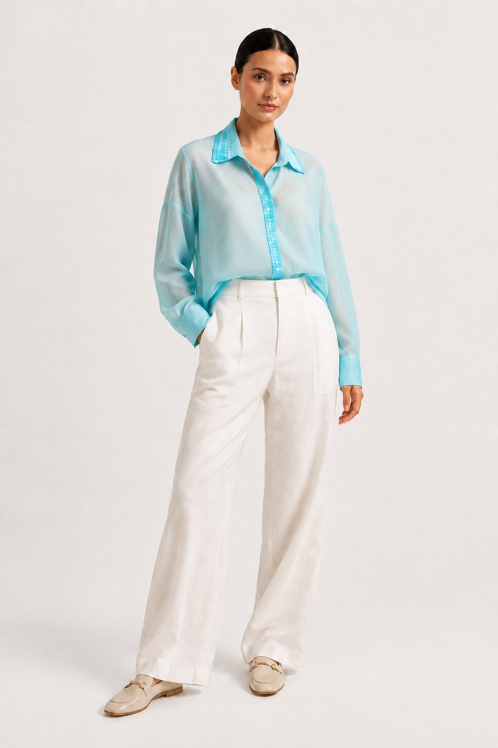 Sea Blue Silk Organza Shirt