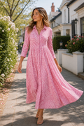 Pink Silk Blend Maxi Shirt Dress