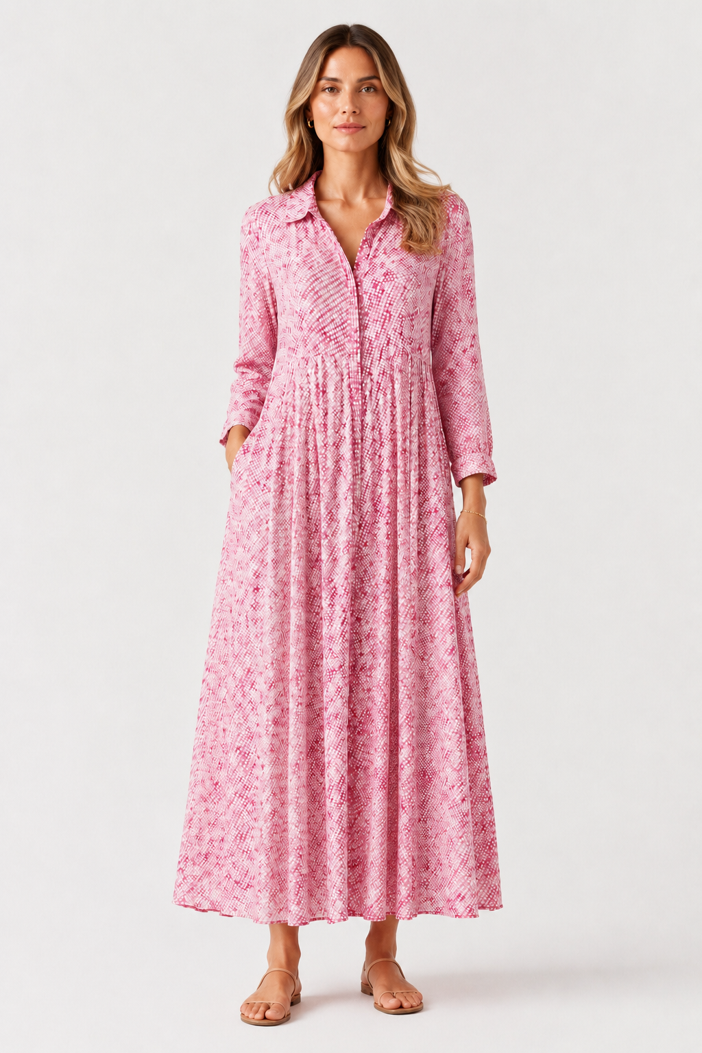 Pink Silk Blend Maxi Shirt Dress