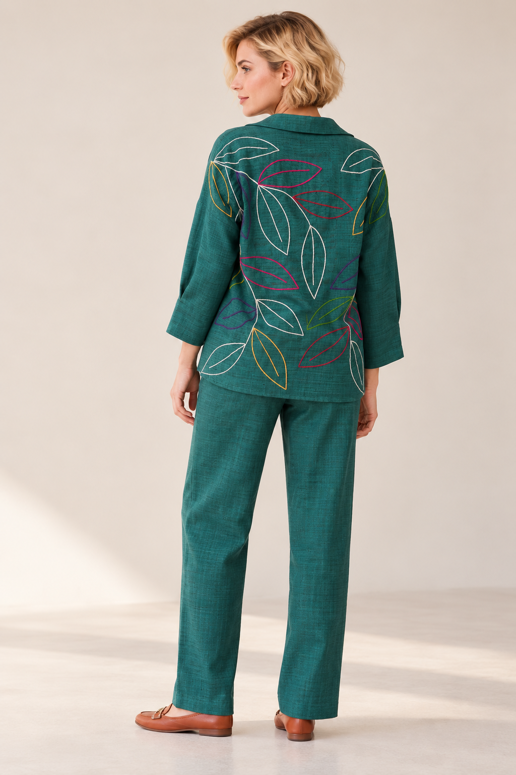 Teal Green Embroidered Silk Co-Ord Set