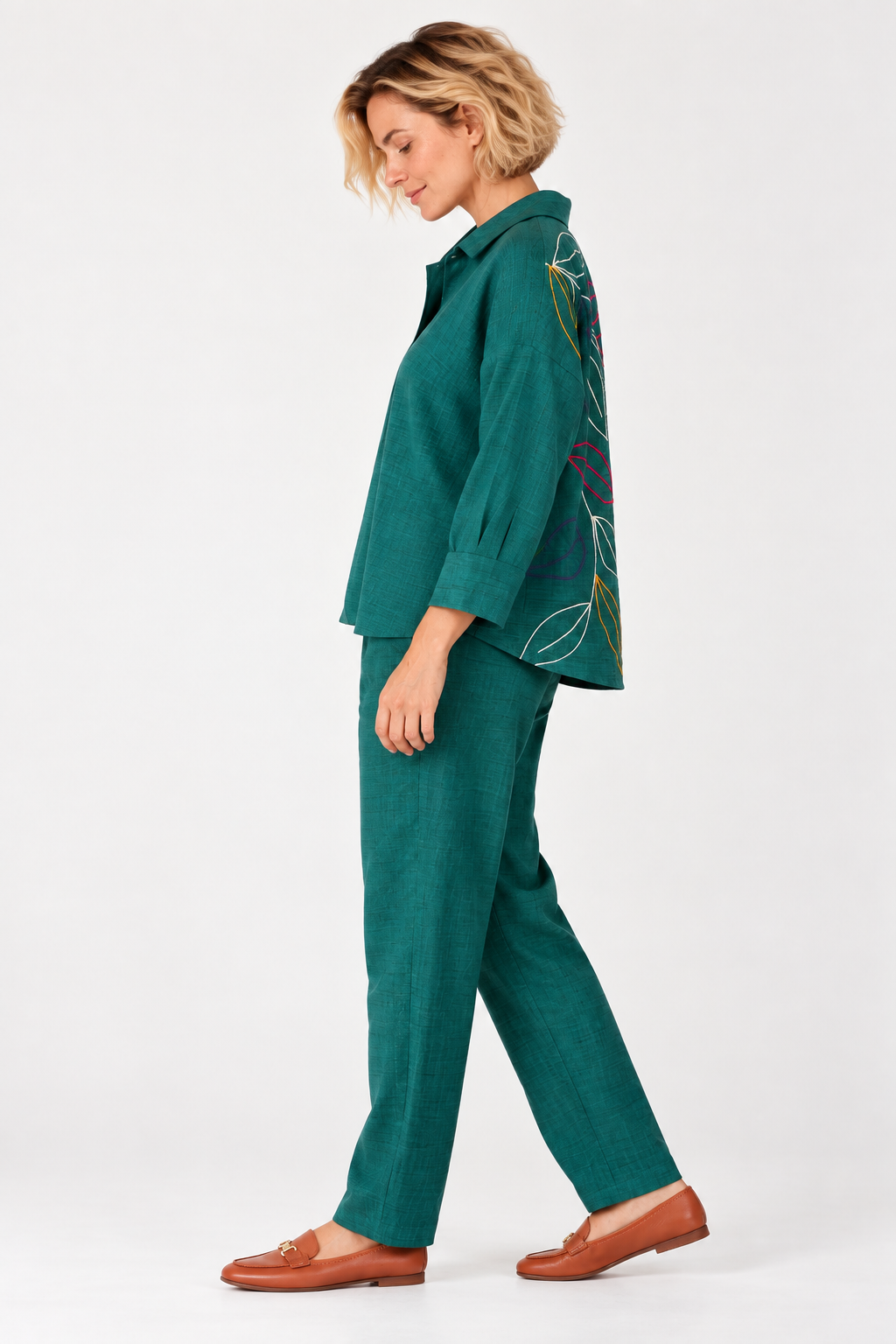 Teal Green Embroidered Silk Co-Ord Set