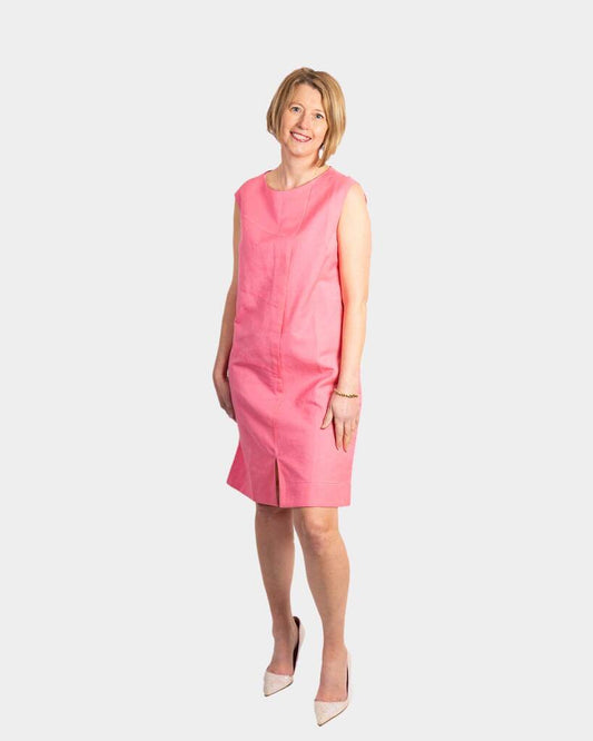 Linen sleeveless, shift dress, lined, pink - Yuniku London