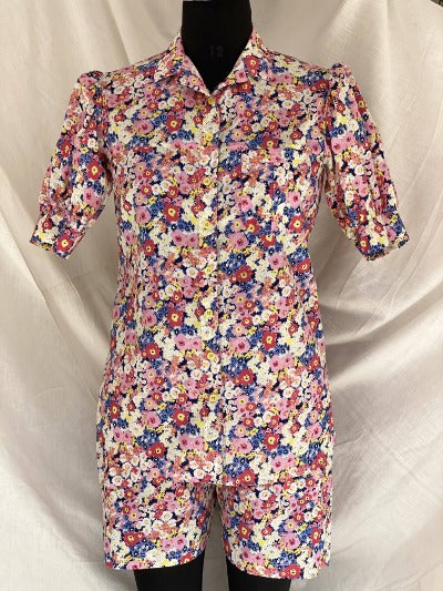 women, Floral, summer, shorts set, comfortable, cotton, natural fabric,button down front, collar top